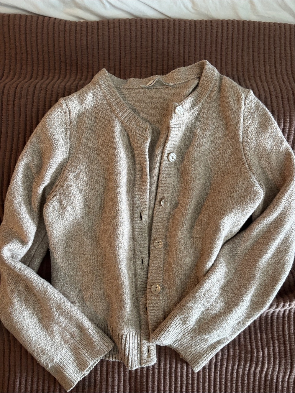 Abercrombie Knit Crewneck Cardigan Sweater - Light Taupe